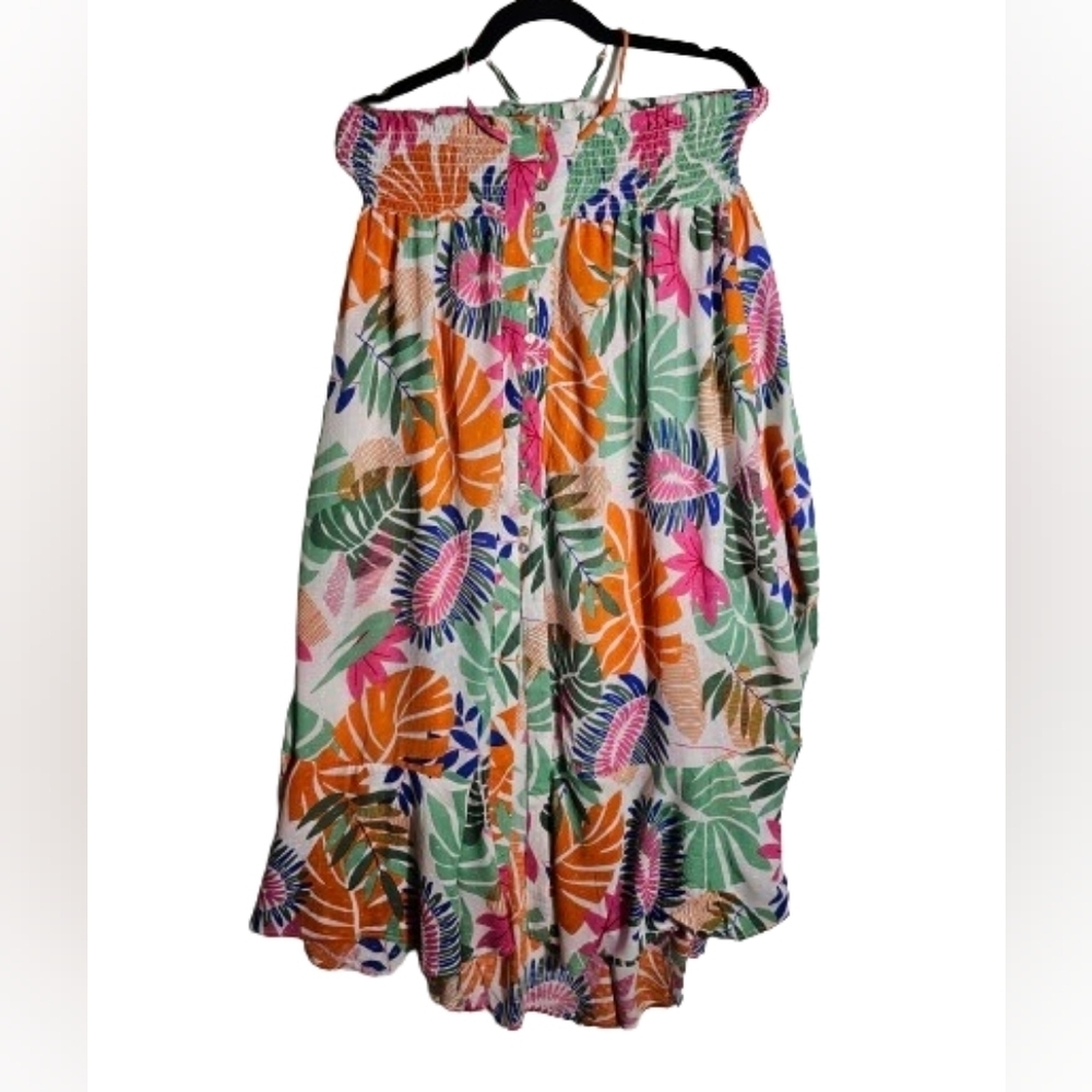 Nicole Miller New York Tropical Spaghetti Strap Tie Dress Women's Size XL *Flaw